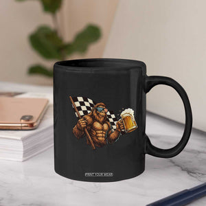 Funny Bigfoot Coffee Mug Sasquatch Drinking Beer Racing Car TS14 Print Your Wear