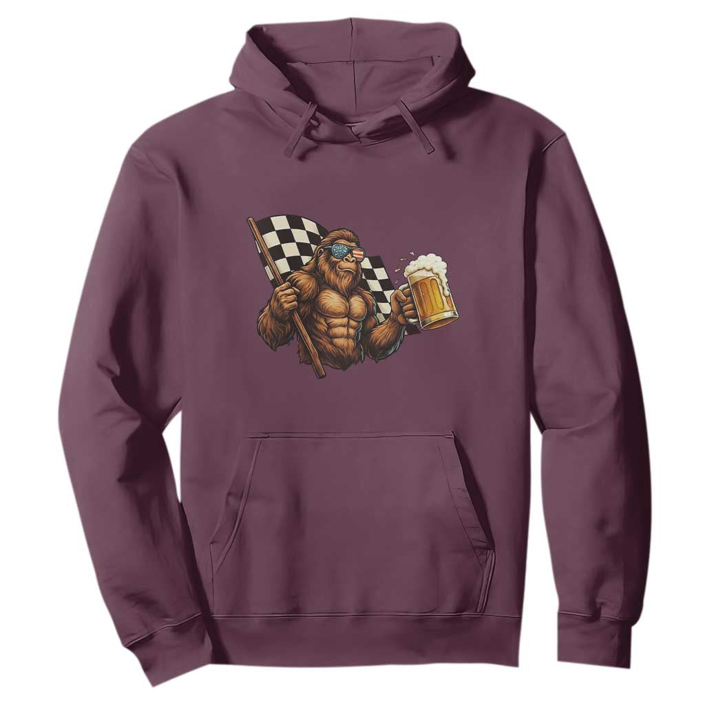 Funny Bigfoot Hoodie Sasquatch Drinking Beer Racing Car TS14 Maroon Print Your Wear