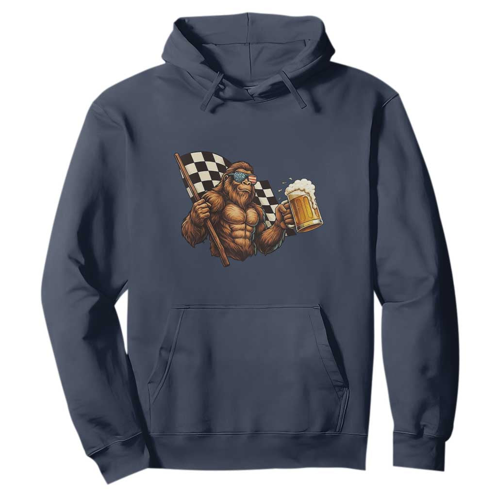 Funny Bigfoot Hoodie Sasquatch Drinking Beer Racing Car TS14 Navy Print Your Wear