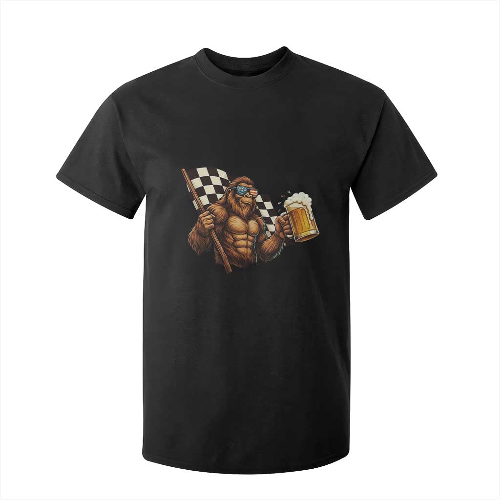 Funny Bigfoot T Shirt For Kid Sasquatch Drinking Beer Racing Car TS14 Black Print Your Wear