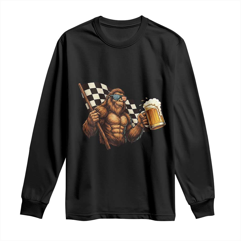 Funny Bigfoot Long Sleeve Shirt Sasquatch Drinking Beer Racing Car TS14 Black Print Your Wear