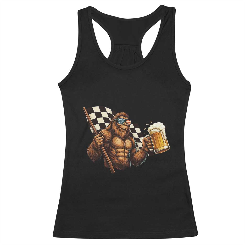 Funny Bigfoot Racerback Tank Top Sasquatch Drinking Beer Racing Car TS14 Black Print Your Wear