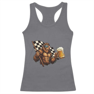 Funny Bigfoot Racerback Tank Top Sasquatch Drinking Beer Racing Car TS14 Charcoal Print Your Wear