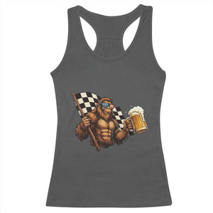 Funny Bigfoot Racerback Tank Top Sasquatch Drinking Beer Racing Car TS14 Dark Heather Print Your Wear