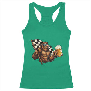 Funny Bigfoot Racerback Tank Top Sasquatch Drinking Beer Racing Car TS14 Irish Green Print Your Wear