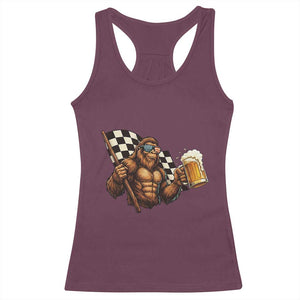 Funny Bigfoot Racerback Tank Top Sasquatch Drinking Beer Racing Car TS14 Maroon Print Your Wear