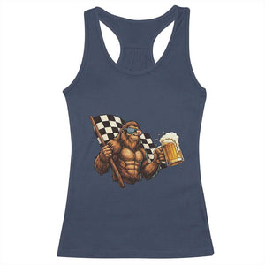 Funny Bigfoot Racerback Tank Top Sasquatch Drinking Beer Racing Car TS14 Navy Print Your Wear