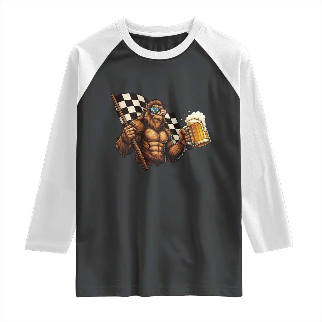 Funny Bigfoot Raglan Shirt Sasquatch Drinking Beer Racing Car TS14 Black White Print Your Wear