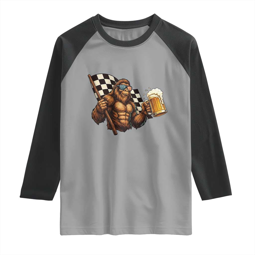 Funny Bigfoot Raglan Shirt Sasquatch Drinking Beer Racing Car TS14 Sport Gray Black Print Your Wear
