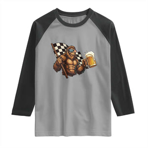 Funny Bigfoot Raglan Shirt Sasquatch Drinking Beer Racing Car TS14 Sport Gray Black Print Your Wear