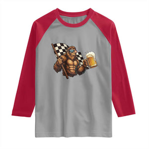 Funny Bigfoot Raglan Shirt Sasquatch Drinking Beer Racing Car TS14 Sport Gray Red Print Your Wear