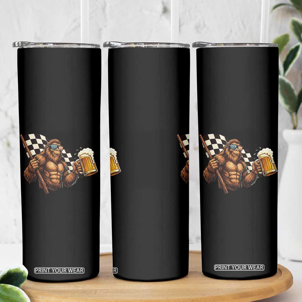 Funny Bigfoot Skinny Tumbler Sasquatch Drinking Beer Racing Car TS14 Print Your Wear