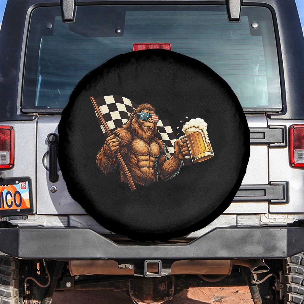 Funny Bigfoot Spare Tire Cover Sasquatch Drinking Beer Racing Car TS14 No hole Black Print Your Wear