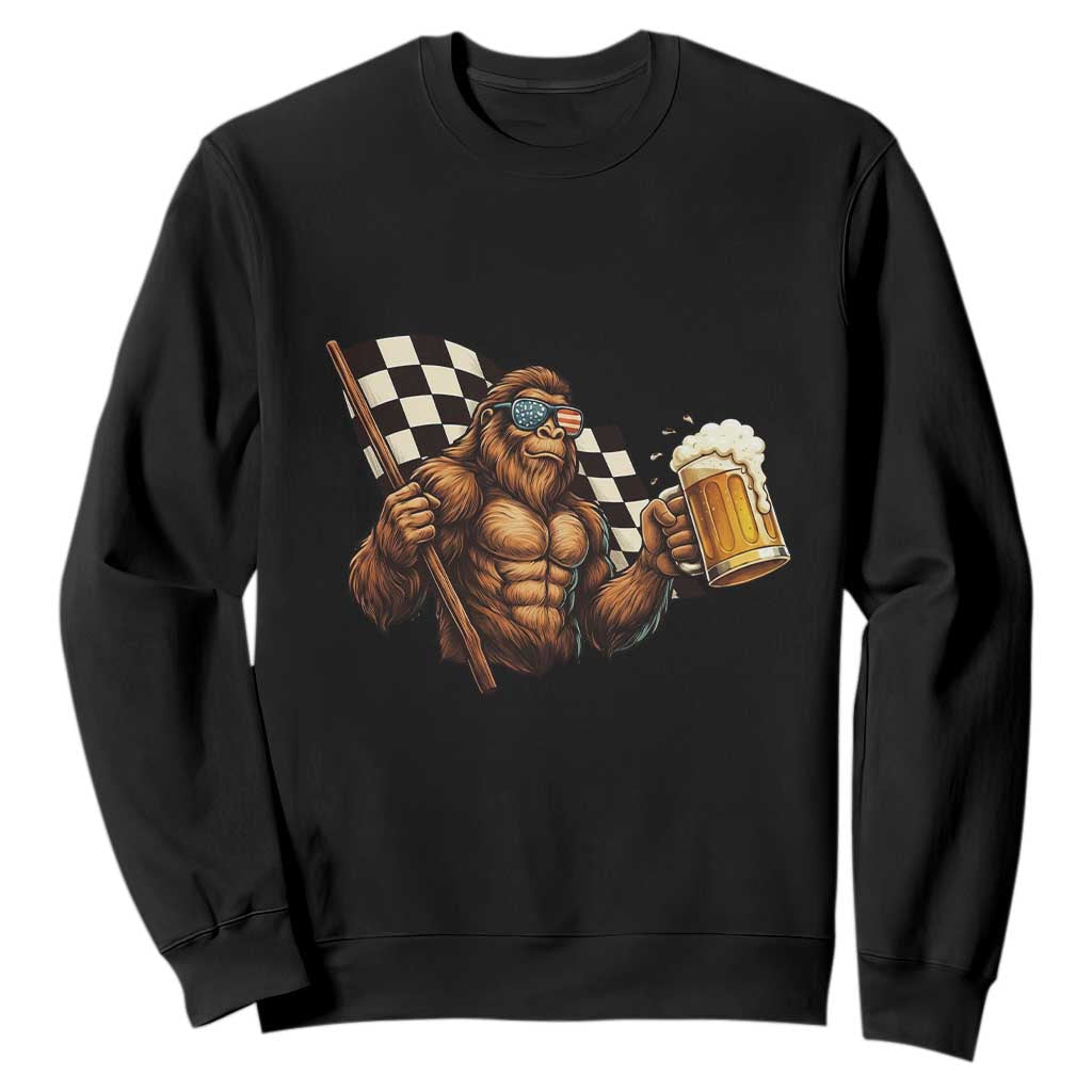 Funny Bigfoot Sweatshirt Sasquatch Drinking Beer Racing Car TS14 Black Print Your Wear