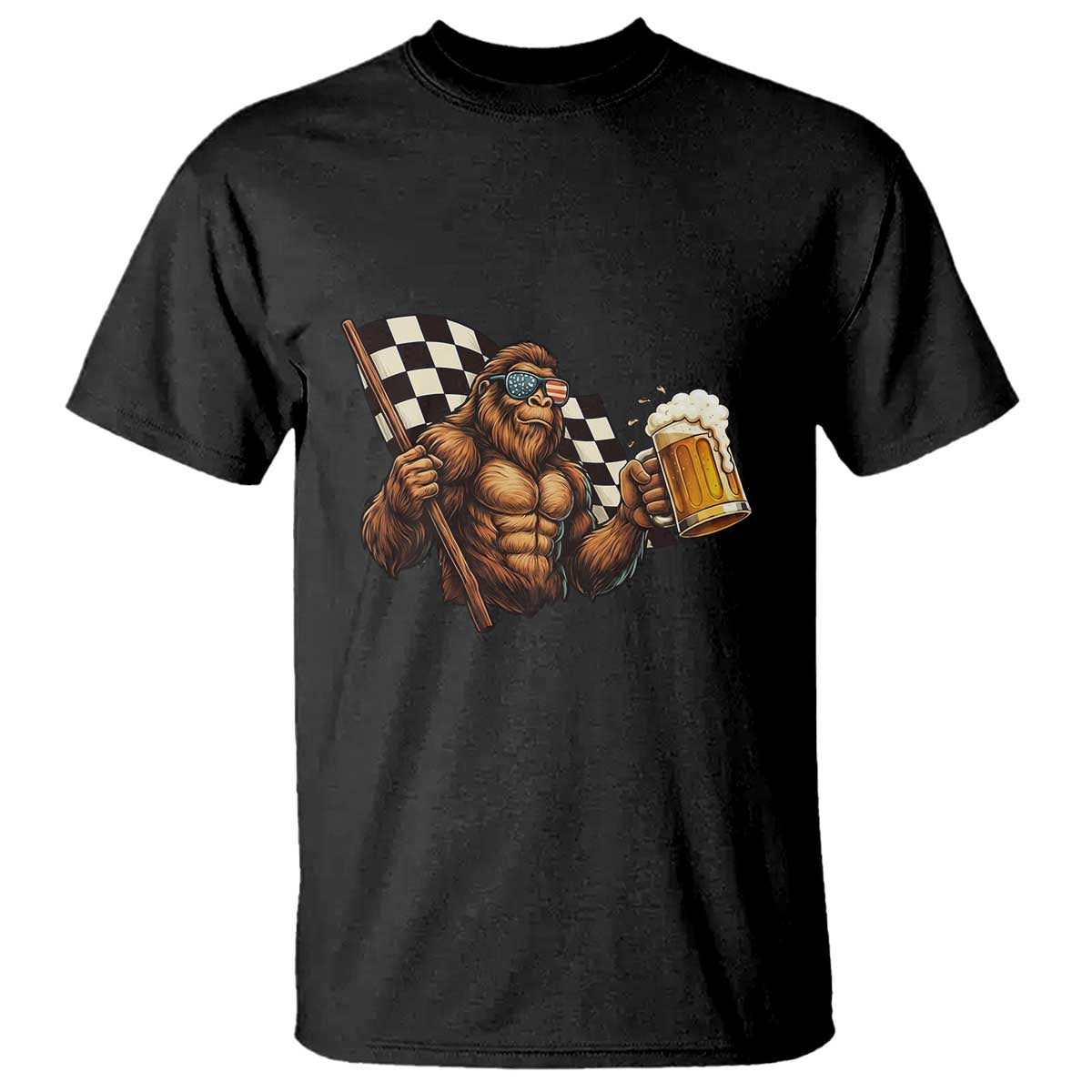 Funny Bigfoot T Shirt Sasquatch Drinking Beer Racing Car TS14 Black Print Your Wear