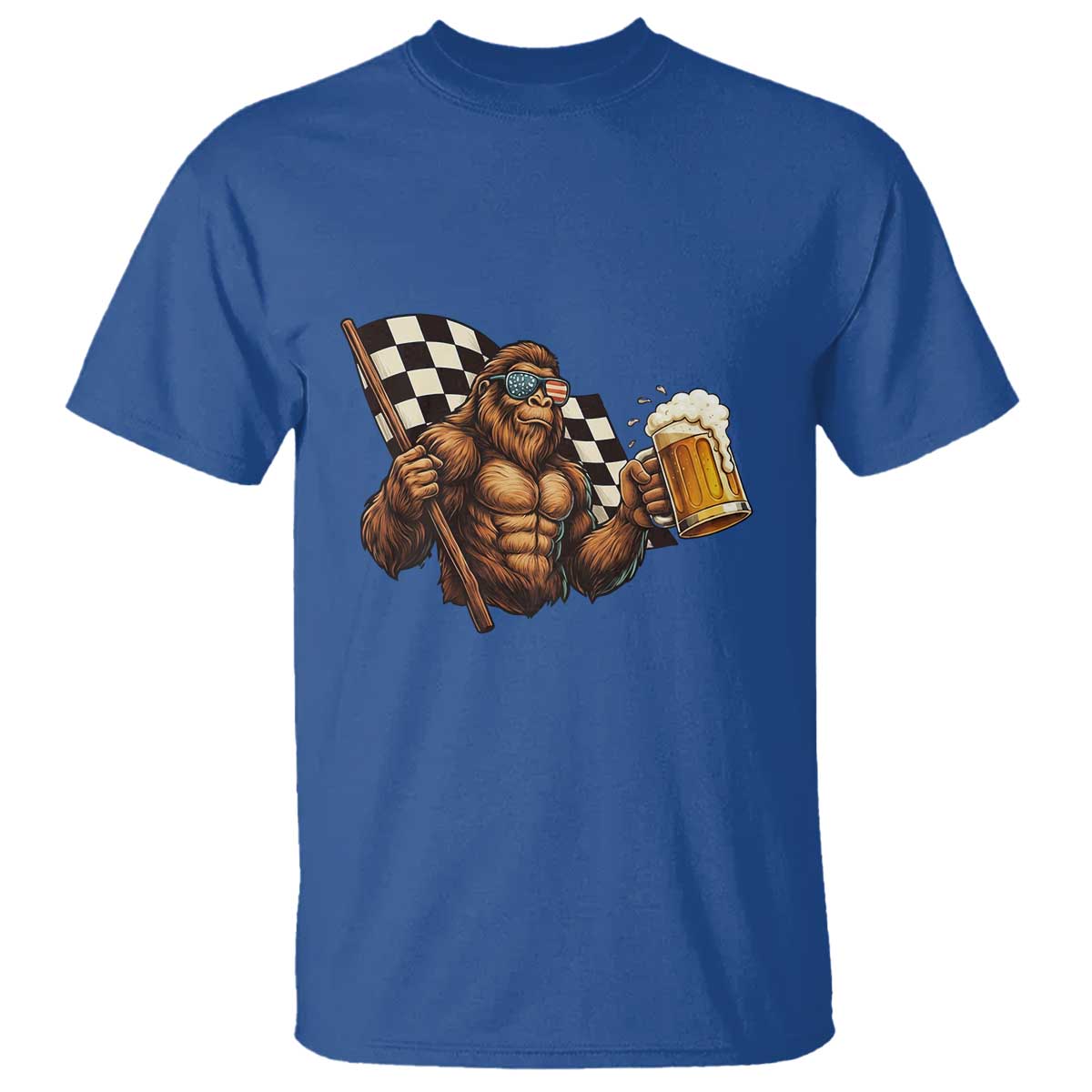 Funny Bigfoot T Shirt Sasquatch Drinking Beer Racing Car TS14 Royal Blue Print Your Wear