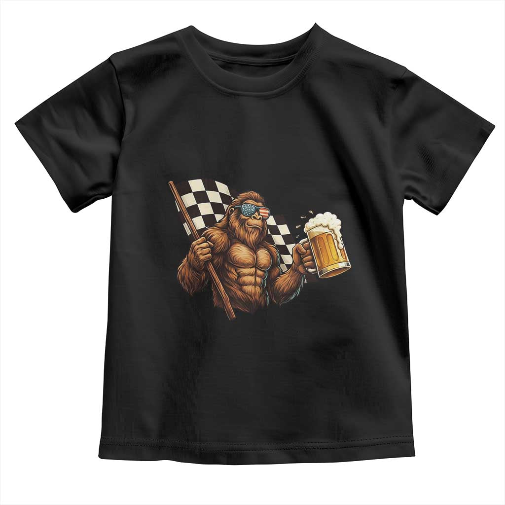 Funny Bigfoot Toddler T Shirt Sasquatch Drinking Beer Racing Car TS14 Black Print Your Wear