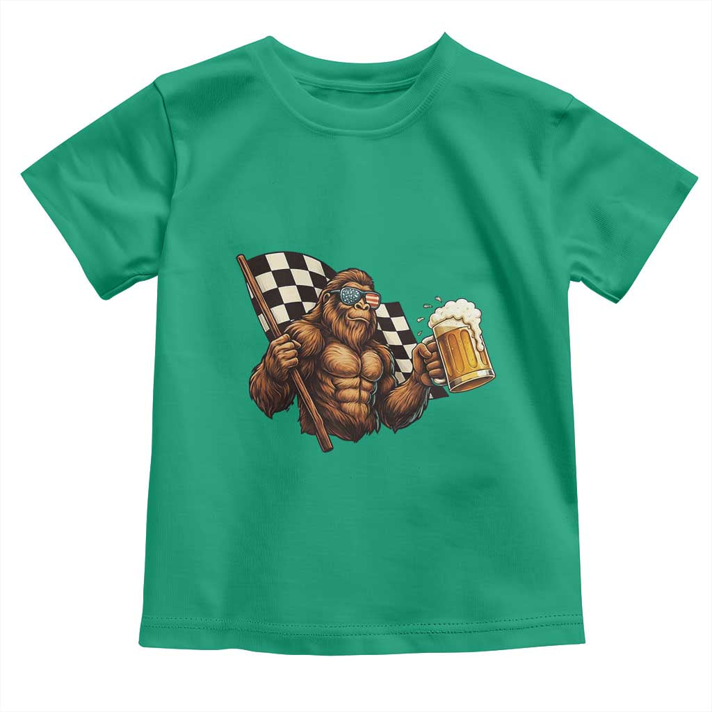 Funny Bigfoot Toddler T Shirt Sasquatch Drinking Beer Racing Car TS14 Irish Green Print Your Wear