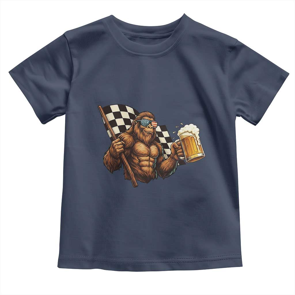 Funny Bigfoot Toddler T Shirt Sasquatch Drinking Beer Racing Car TS14 Navy Print Your Wear