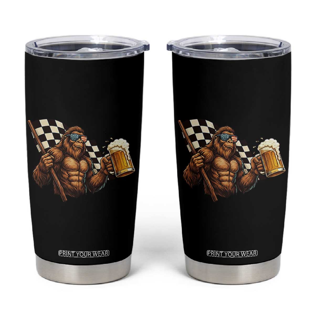 Funny Bigfoot Tumbler Cup Sasquatch Drinking Beer Racing Car TS14 Black Print Your Wear