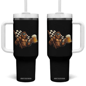 Funny Bigfoot Tumbler With Handle Sasquatch Drinking Beer Racing Car TS14 One Size: 40 oz Black Print Your Wear