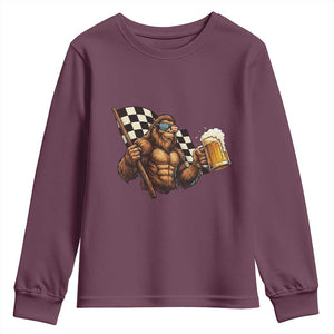 Funny Bigfoot Youth Sweatshirt Sasquatch Drinking Beer Racing Car TS14 Maroon Print Your Wear