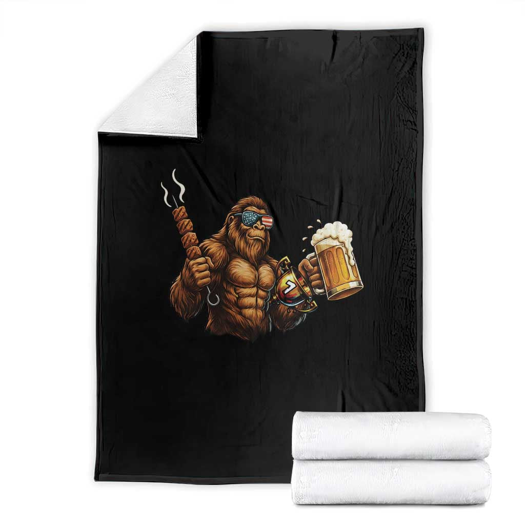 Funny Bigfoot BBQ Party Throw Blanket Sasquatch Drinking Beer Celebrate Championship TS14 Black Print Your Wear