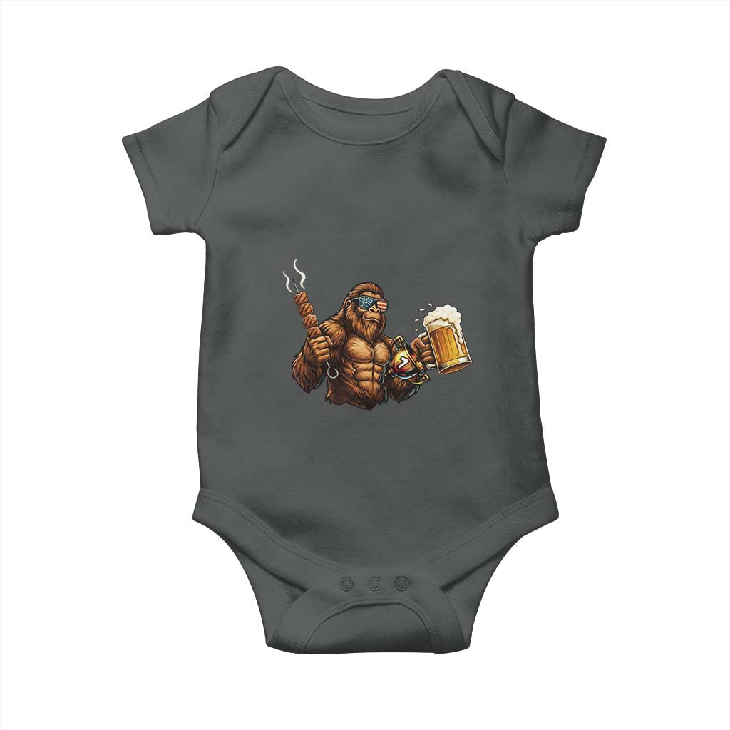 Funny Bigfoot BBQ Party Baby Onesie Sasquatch Drinking Beer Celebrate Championship TS14 Dark Heather Print Your Wear