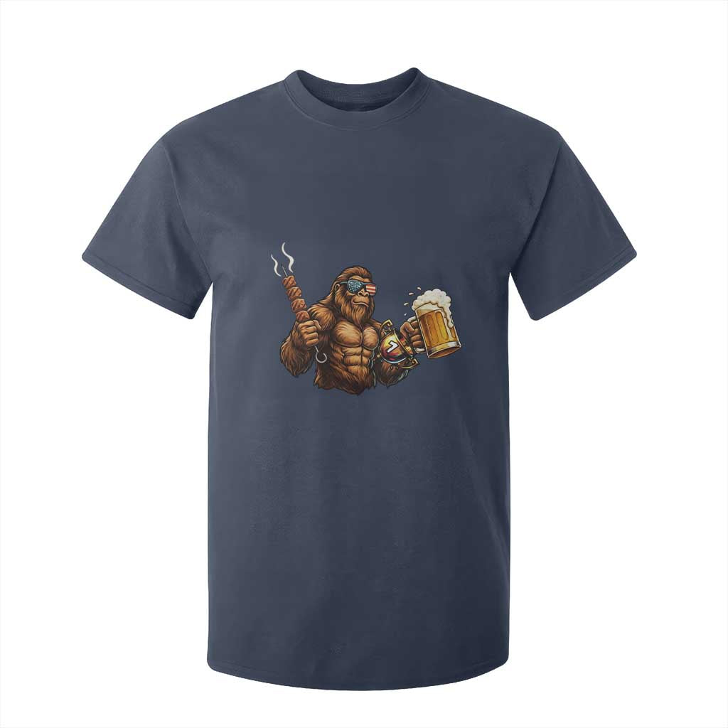 Funny Bigfoot BBQ Party T Shirt For Kid Sasquatch Drinking Beer Celebrate Championship TS14 Navy Print Your Wear