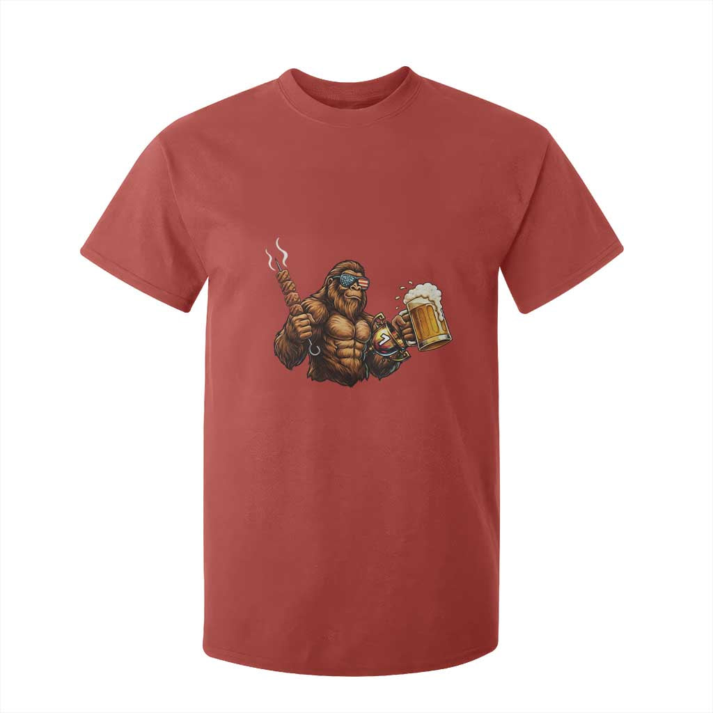 Funny Bigfoot BBQ Party T Shirt For Kid Sasquatch Drinking Beer Celebrate Championship TS14 Red Print Your Wear