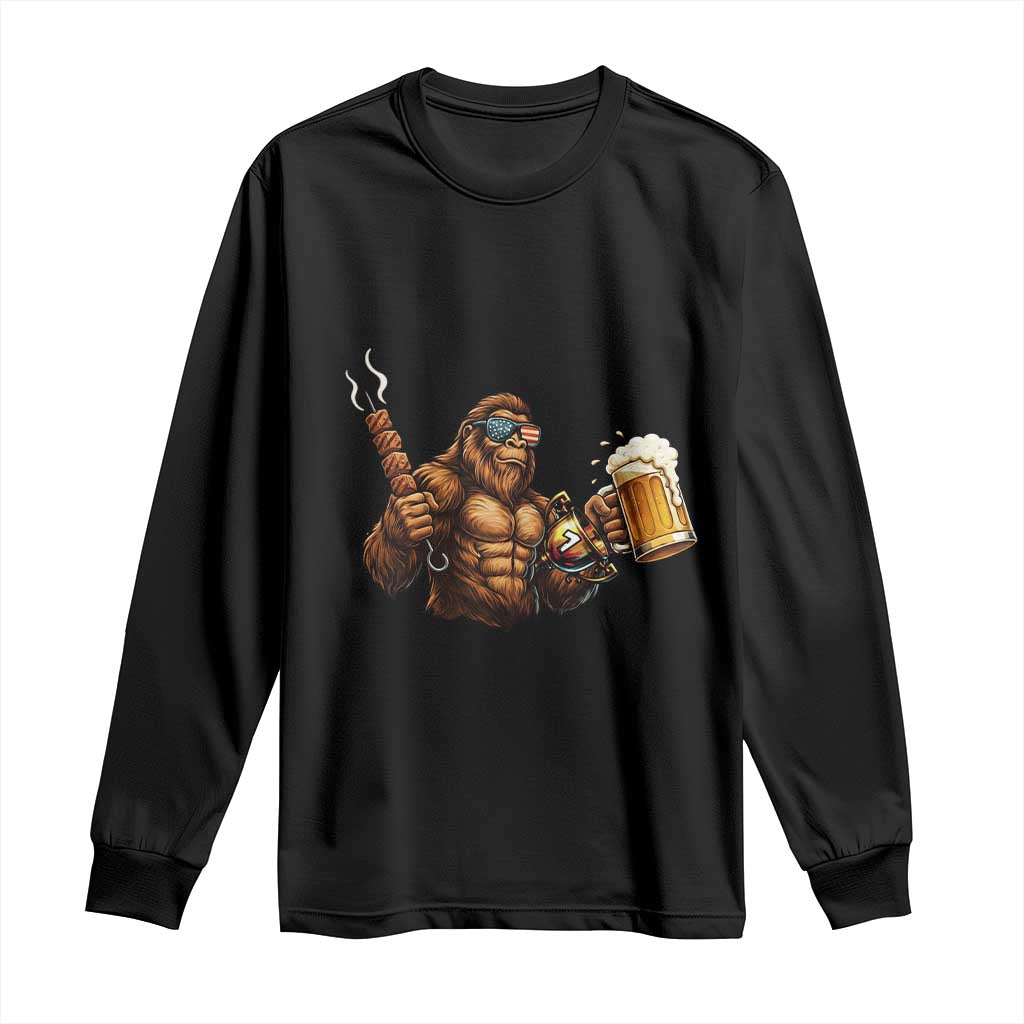 Funny Bigfoot BBQ Party Long Sleeve Shirt Sasquatch Drinking Beer Celebrate Championship TS14 Black Print Your Wear