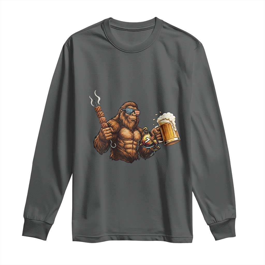 Funny Bigfoot BBQ Party Long Sleeve Shirt Sasquatch Drinking Beer Celebrate Championship TS14 Dark Heather Print Your Wear