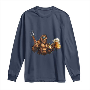 Funny Bigfoot BBQ Party Long Sleeve Shirt Sasquatch Drinking Beer Celebrate Championship TS14 Navy Print Your Wear