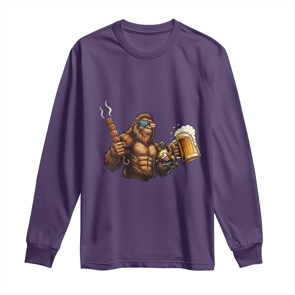 Funny Bigfoot BBQ Party Long Sleeve Shirt Sasquatch Drinking Beer Celebrate Championship TS14 Purple Print Your Wear