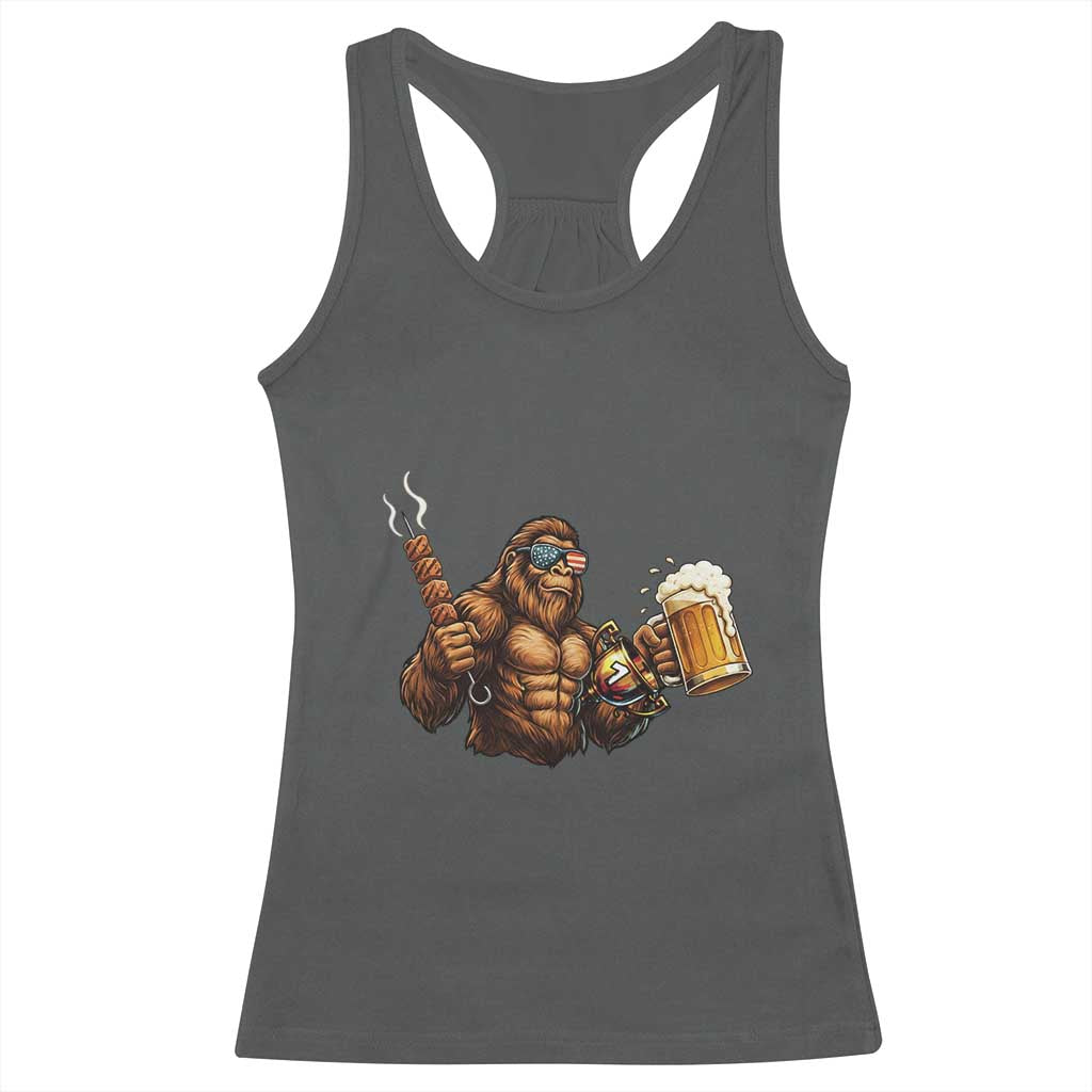 Funny Bigfoot BBQ Party Racerback Tank Top Sasquatch Drinking Beer Celebrate Championship TS14 Dark Heather Print Your Wear