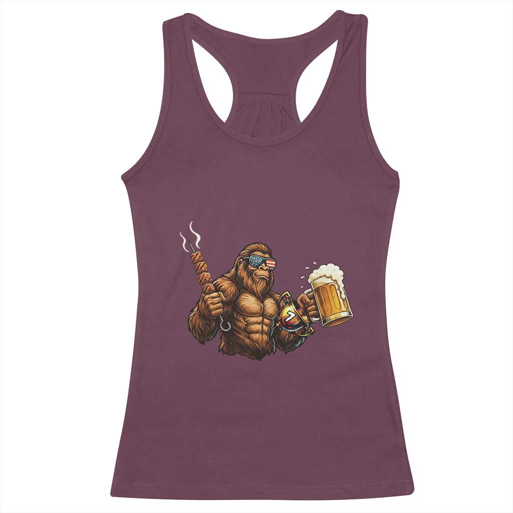Funny Bigfoot BBQ Party Racerback Tank Top Sasquatch Drinking Beer Celebrate Championship TS14 Maroon Print Your Wear