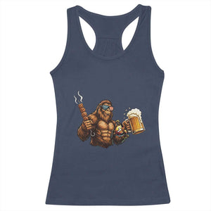 Funny Bigfoot BBQ Party Racerback Tank Top Sasquatch Drinking Beer Celebrate Championship TS14 Navy Print Your Wear