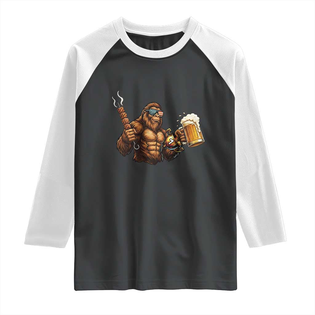 Funny Bigfoot BBQ Party Raglan Shirt Sasquatch Drinking Beer Celebrate Championship TS14 Black White Print Your Wear