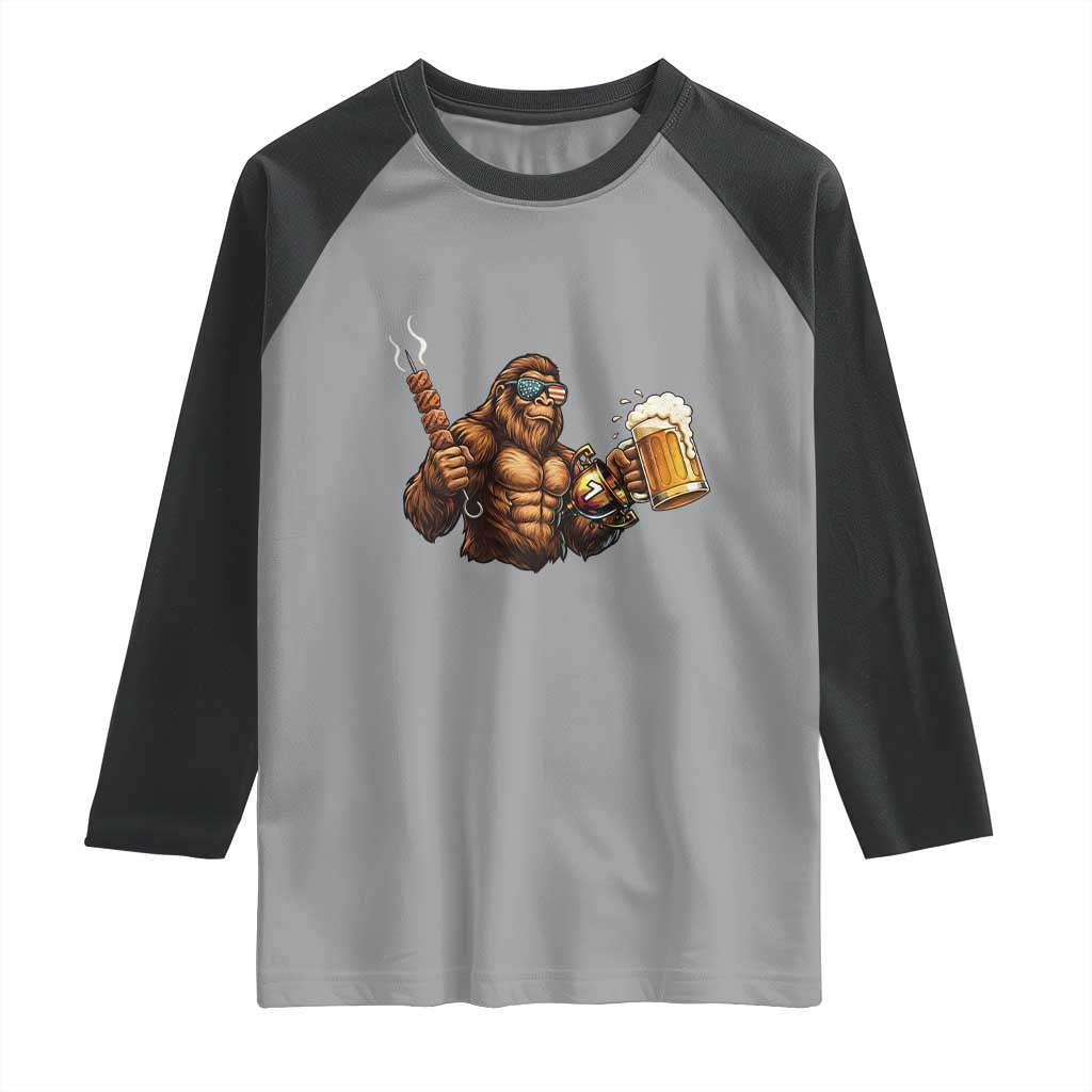 Funny Bigfoot BBQ Party Raglan Shirt Sasquatch Drinking Beer Celebrate Championship TS14 Sport Gray Black Print Your Wear
