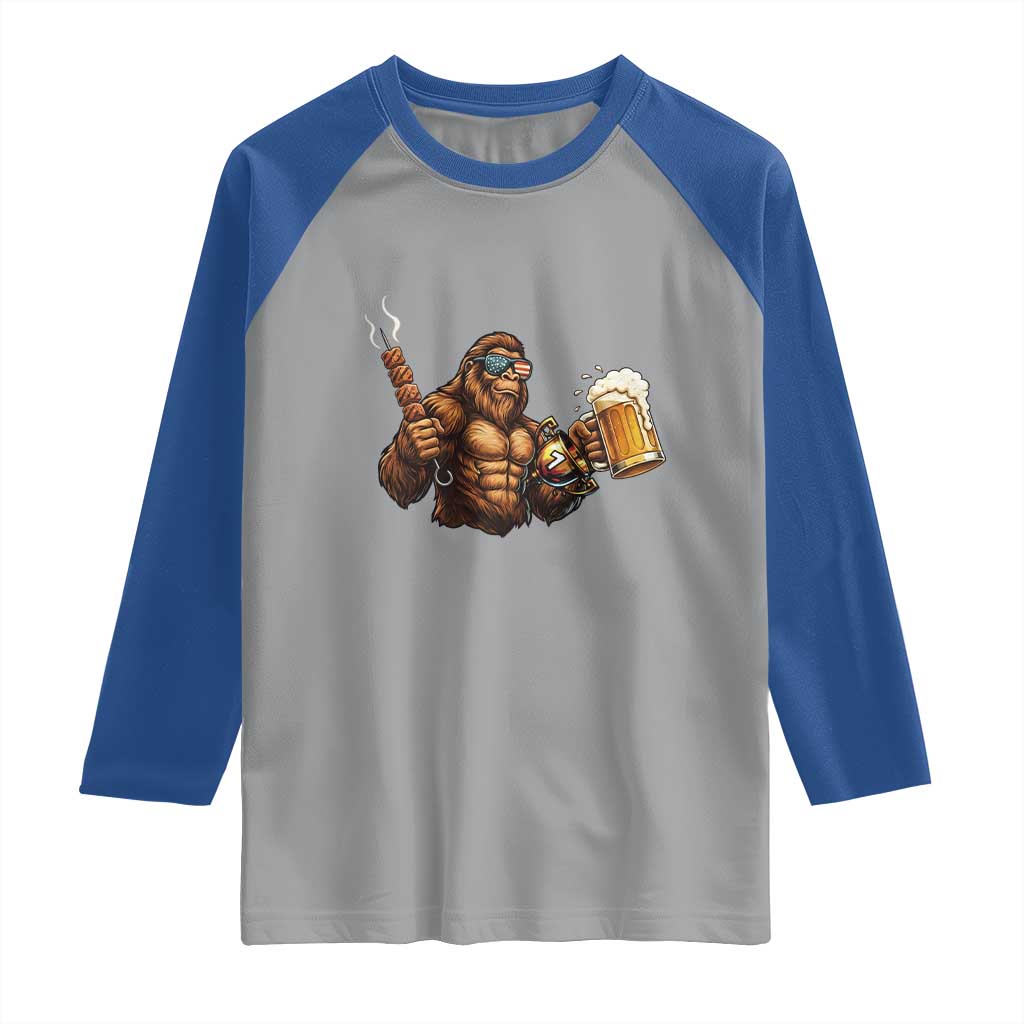 Funny Bigfoot BBQ Party Raglan Shirt Sasquatch Drinking Beer Celebrate Championship TS14 Sport Gray Royal Print Your Wear
