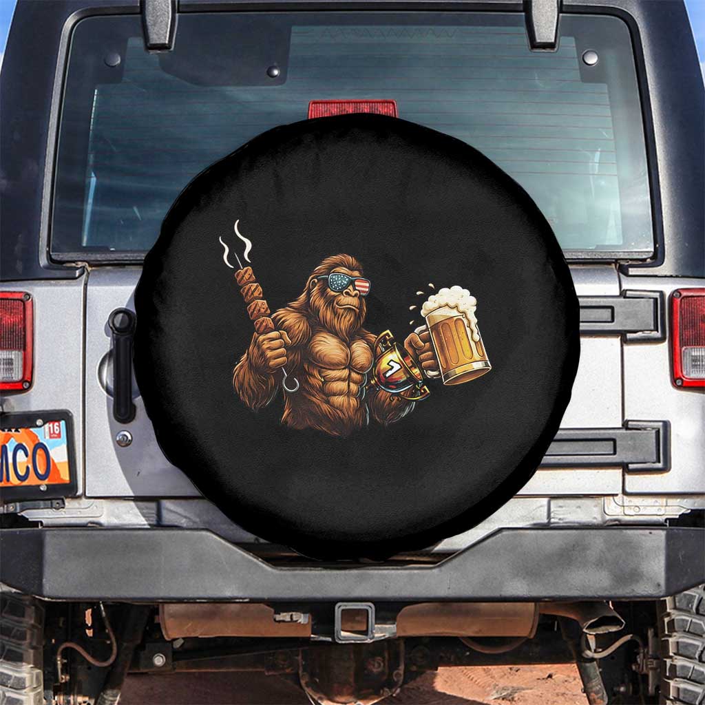 Funny Bigfoot BBQ Party Spare Tire Cover Sasquatch Drinking Beer Celebrate Championship TS14 No hole Black Print Your Wear