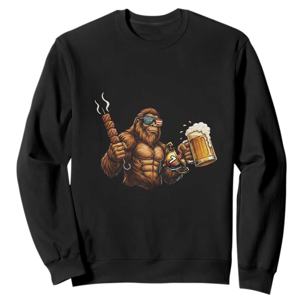 Funny Bigfoot BBQ Party Sweatshirt Sasquatch Drinking Beer Celebrate Championship TS14 Black Print Your Wear
