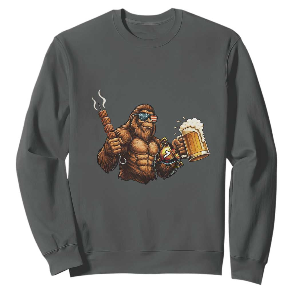 Funny Bigfoot BBQ Party Sweatshirt Sasquatch Drinking Beer Celebrate Championship TS14 Dark Heather Print Your Wear