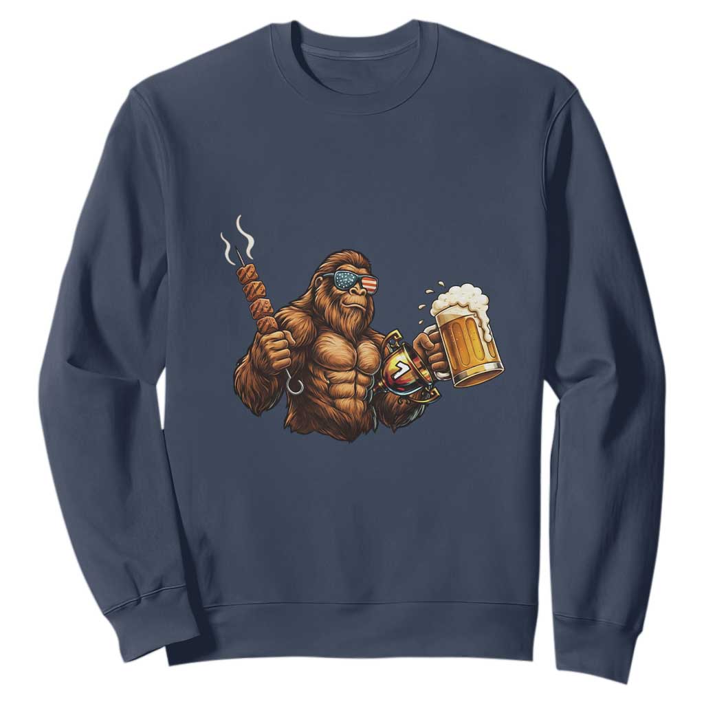 Funny Bigfoot BBQ Party Sweatshirt Sasquatch Drinking Beer Celebrate Championship TS14 Navy Print Your Wear