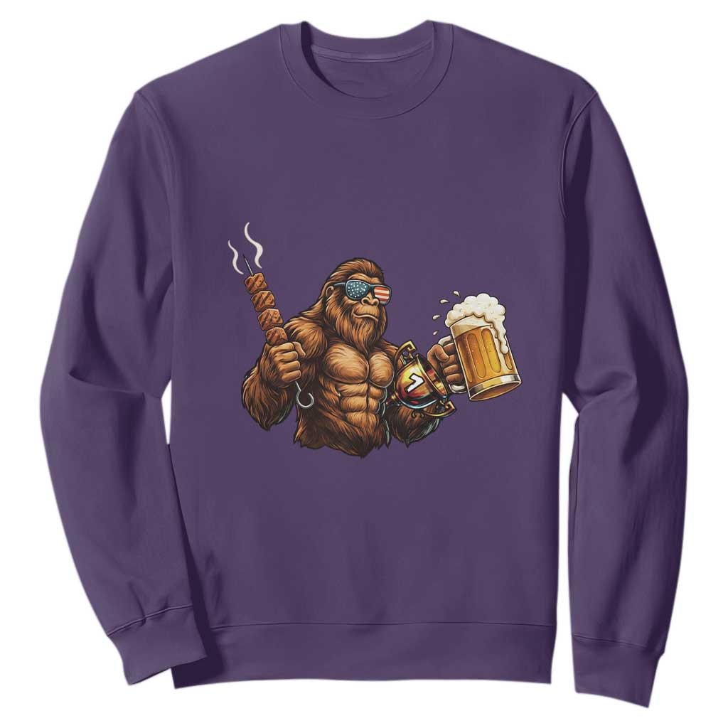 Funny Bigfoot BBQ Party Sweatshirt Sasquatch Drinking Beer Celebrate Championship TS14 Purple Print Your Wear
