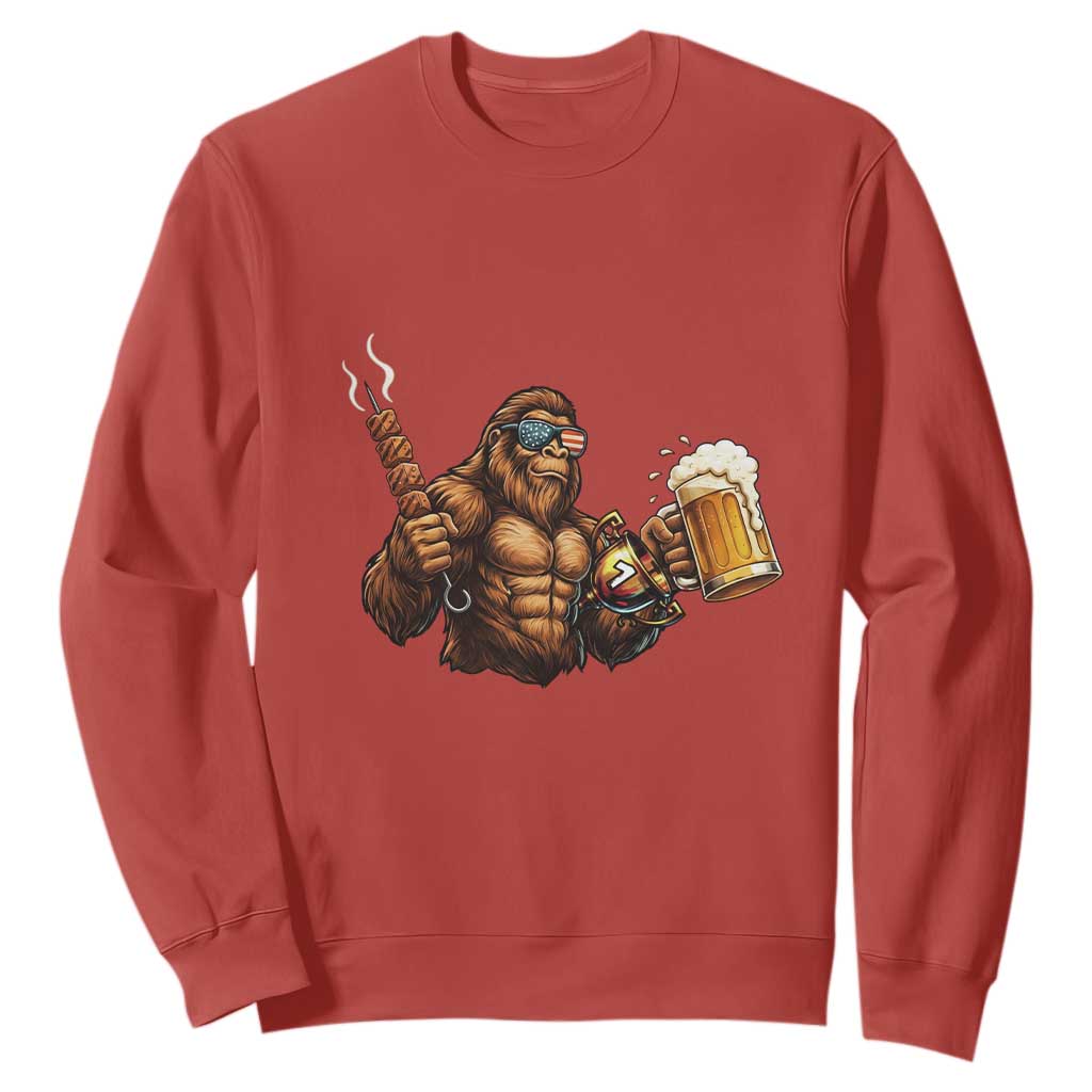 Funny Bigfoot BBQ Party Sweatshirt Sasquatch Drinking Beer Celebrate Championship TS14 Red Print Your Wear