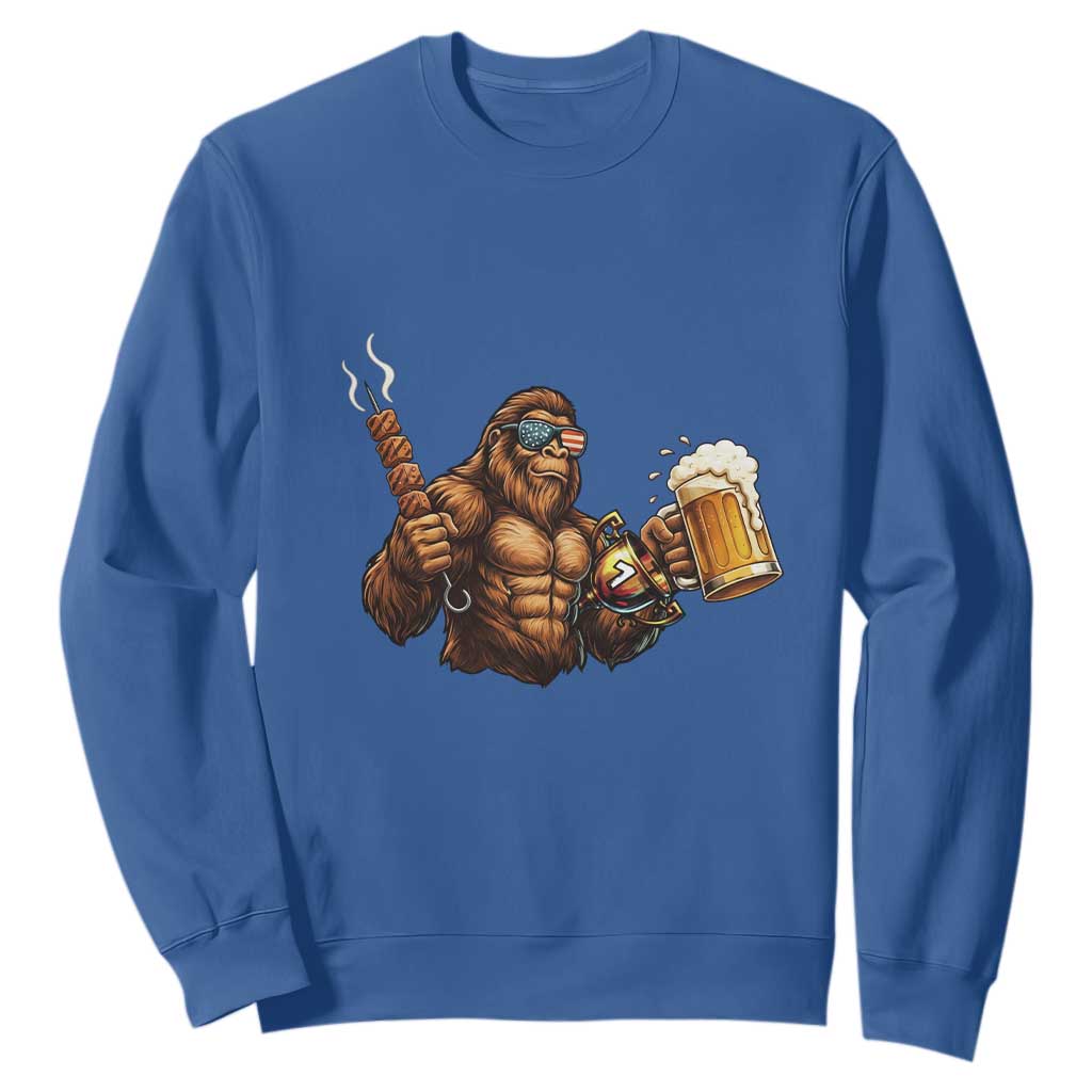 Funny Bigfoot BBQ Party Sweatshirt Sasquatch Drinking Beer Celebrate Championship TS14 Royal Blue Print Your Wear