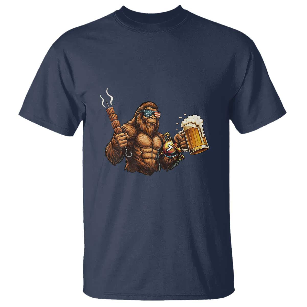 Funny Bigfoot BBQ Party T Shirt Sasquatch Drinking Beer Celebrate Championship TS14 Navy Print Your Wear