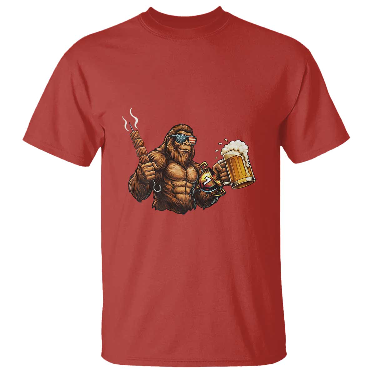 Funny Bigfoot BBQ Party T Shirt Sasquatch Drinking Beer Celebrate Championship TS14 Red Print Your Wear