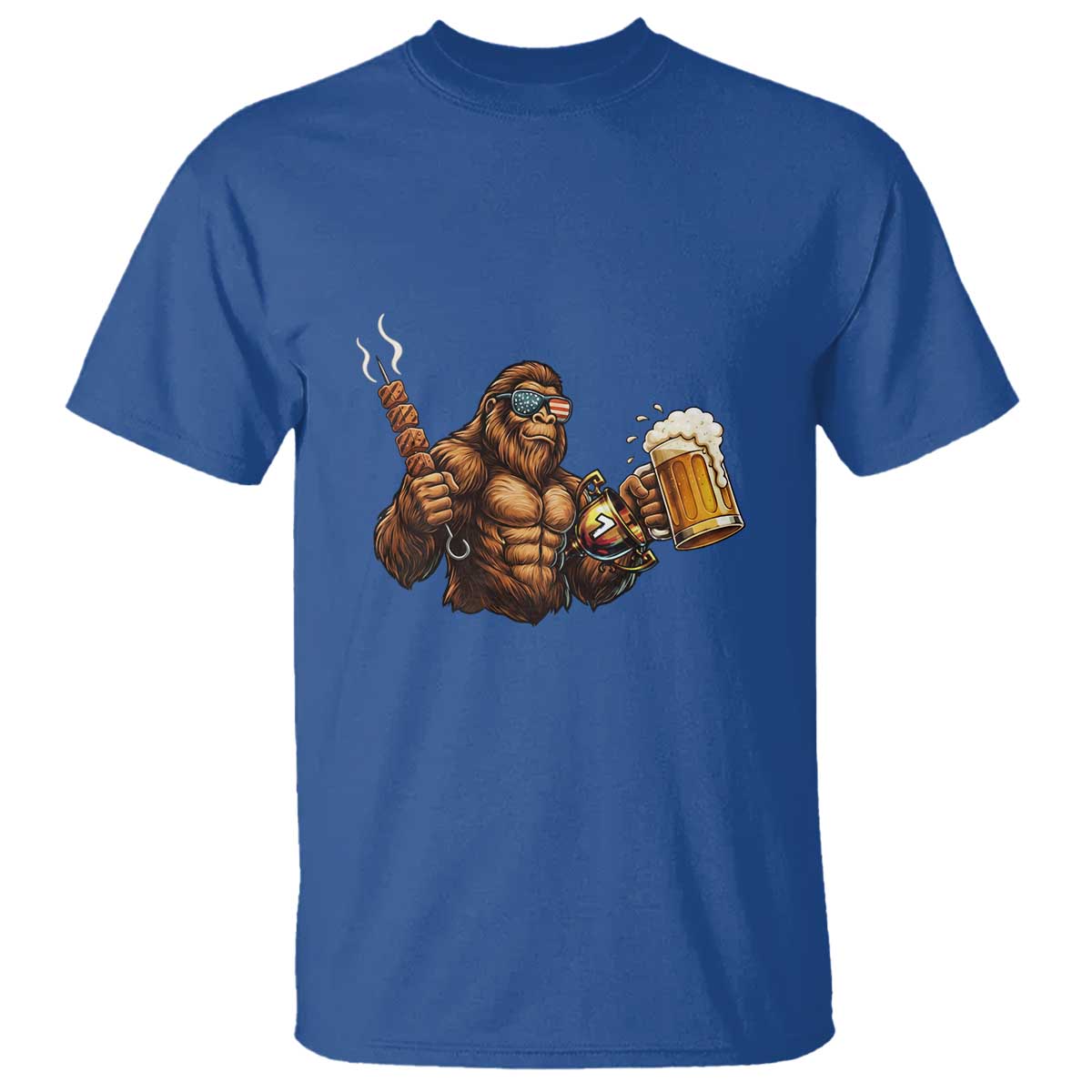 Funny Bigfoot BBQ Party T Shirt Sasquatch Drinking Beer Celebrate Championship TS14 Royal Blue Print Your Wear